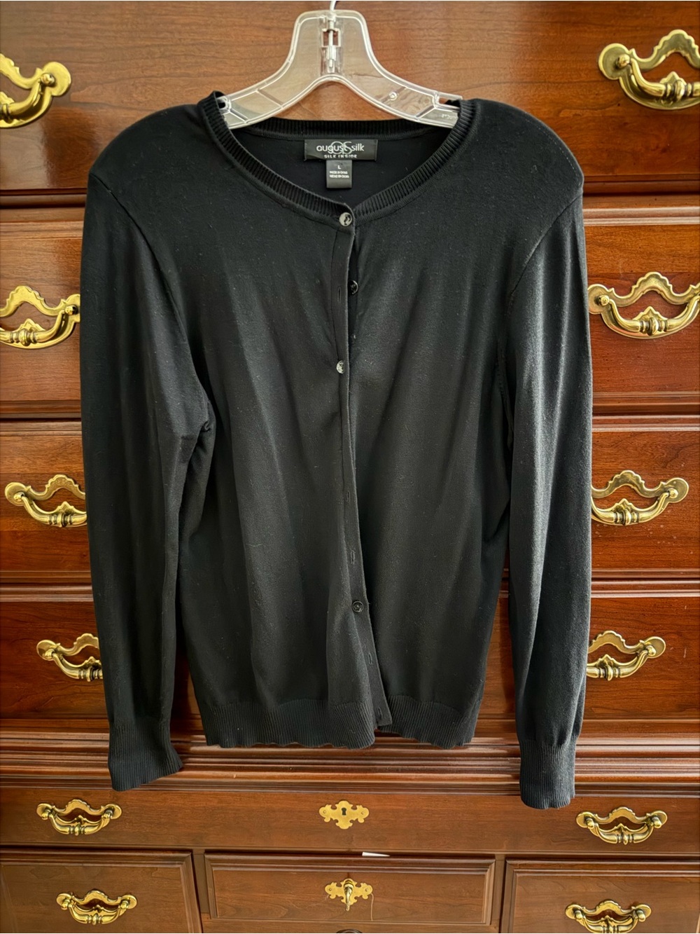 August Silk rich Black button up sweater cardigan style